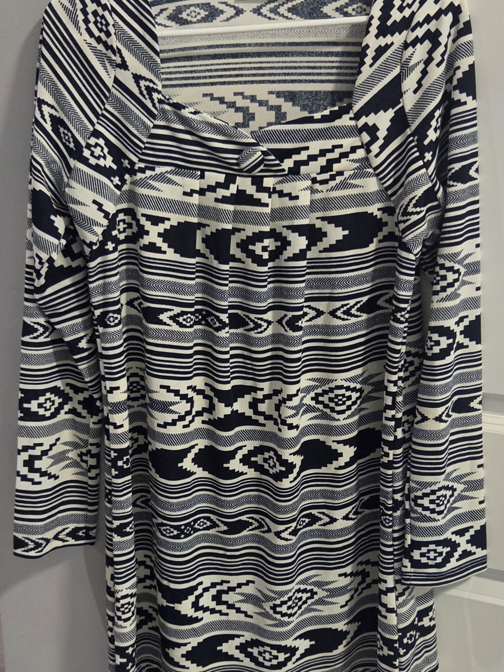 Long Sleeve Black & White Tribal Print Women's Top